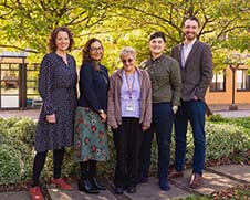 Photograph of staff in the Equality and Diversity Office, September 2019. Left to right: Anna Reader, Maria Ayaz, Linda Brosnan, Ellen Edenbrow, Chris Brunt.